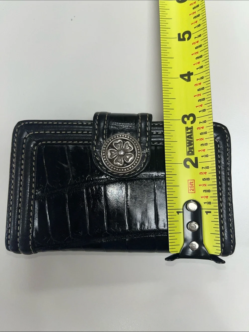 Brighton Black Leather Croc Stamped Print Wallet with Decorative Snap